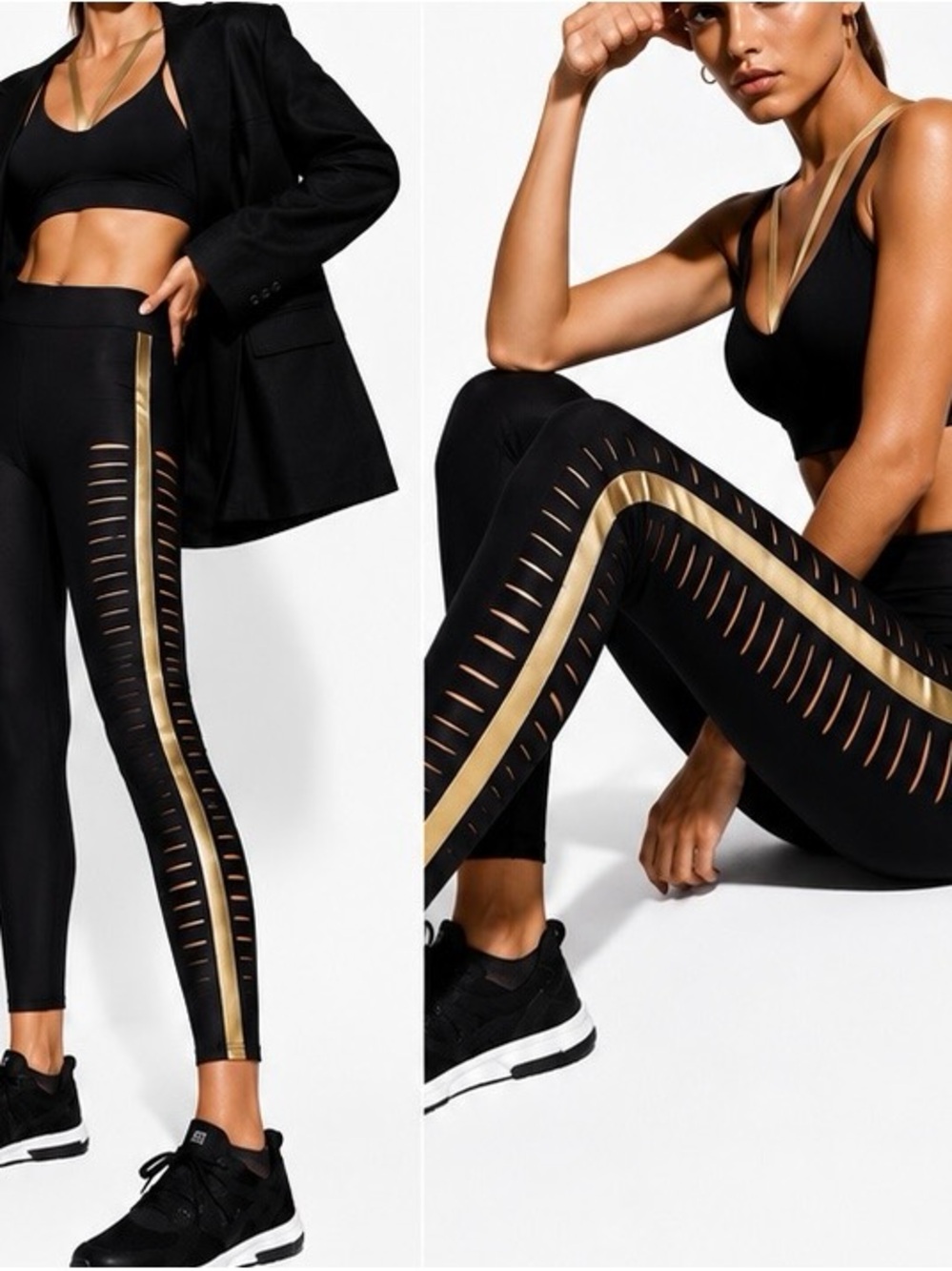 ULTRACOR Ultra Lux Black Leggings w Gold Side Panel & Laser Cut-Out Sides
